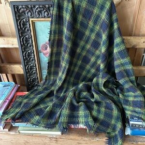 Chan Luu Cashmere silk Plaid Green and Blue Shawl 50x50”